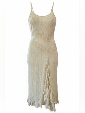 Raga Golden Rays Cream Slip Maxi Dress with Lace Trim Size Medium